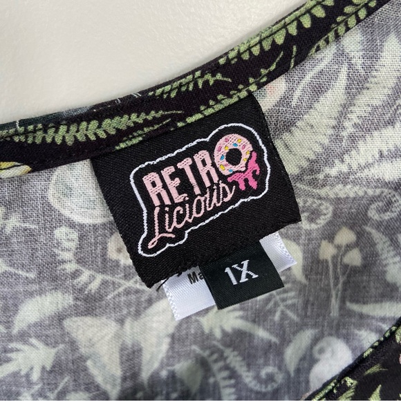 Retrolicious Sleeveless Black Butterfly Moth Owl Leaves Print Dress 1X - Picture 7 of 9